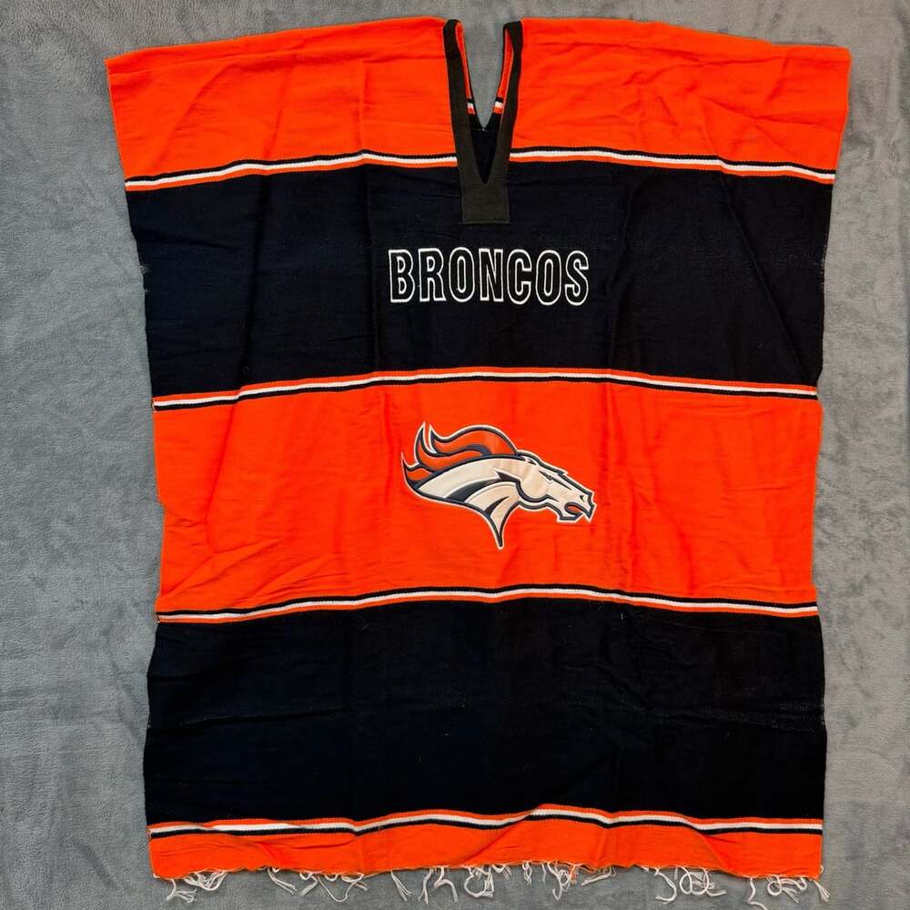 Denver Broncos Poncho Orange Blue Striped Stadium Blanket